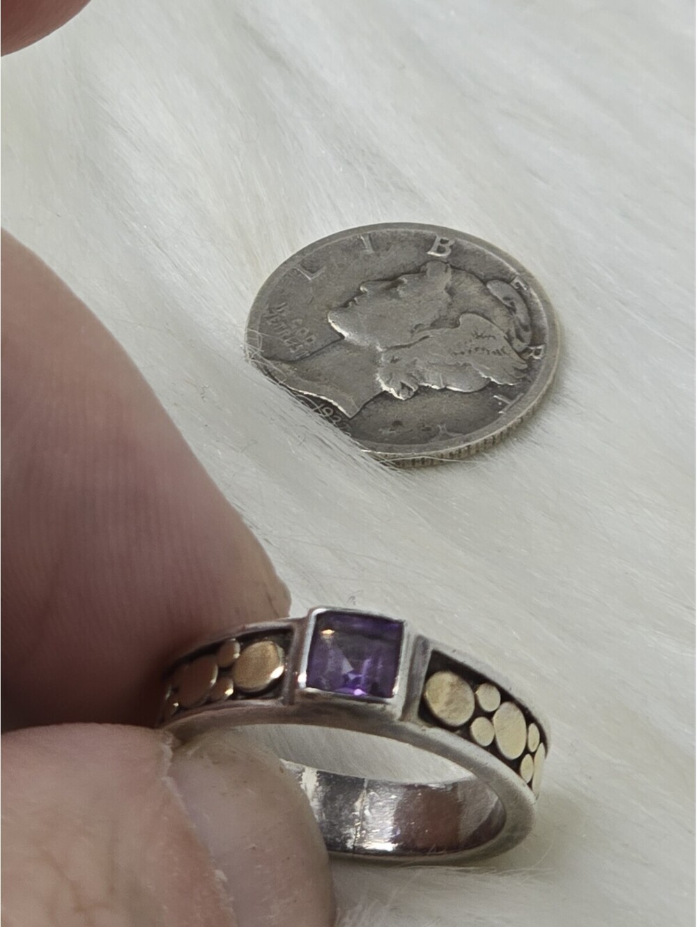 John Hardy 18K Gold 925 Amethyst Dot Ring Sz 6